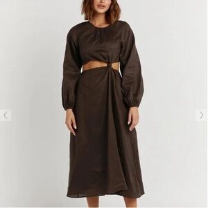 NWT Dissh Sofia Dark Chocolate Linen Midi Dress Size 12